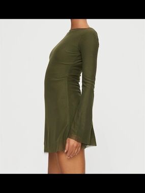 Olive Green Long-Sleeve Mini Dress